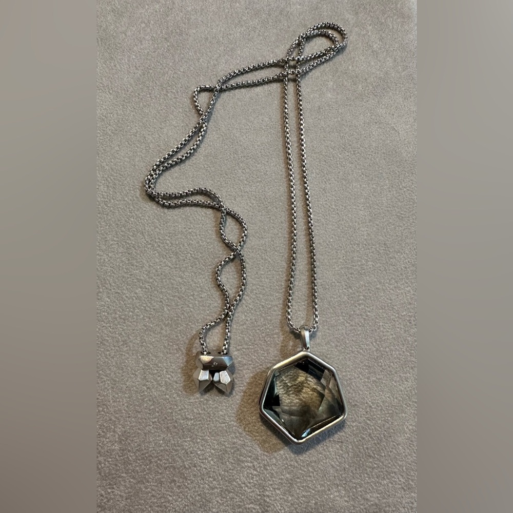 Elegant Silver Kendra Scott  with Smokey Black Pendant Necklace
